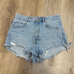 Zara Light Blue Distressed Jean Shorts